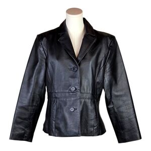 Vintage KC Collections Black Genuine Leather Blazer Jacket Women’s L Y2K 90s